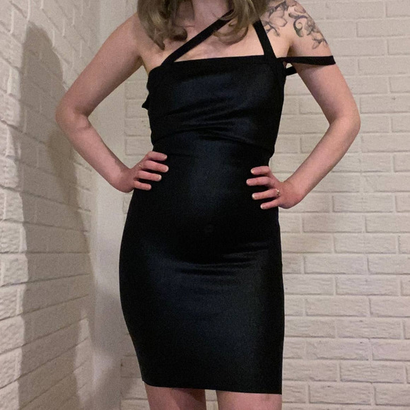 Herve Leger Black Metallic Shiny Bandage Strappy Bodycon Mini Dress, Size XS - Picture 2 of 8